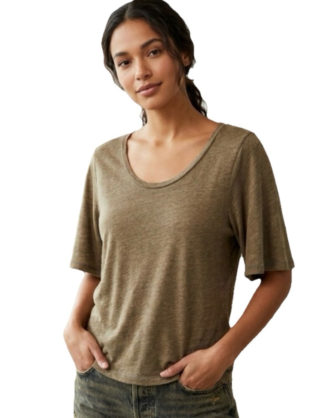 Chaser Women’s Army Green Cotton & Polyester Short Sleeve T Shirt Size Medium